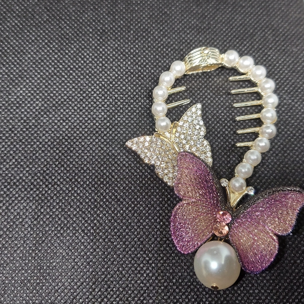 Purple butterfly embroidery Hair Clip